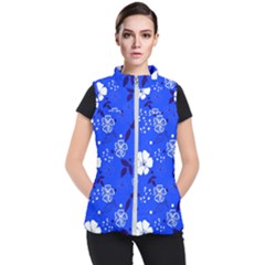 Blooming Seamless Pattern Blue Colors Women s Puffer Vest