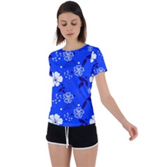 Blooming Seamless Pattern Blue Colors Back Circle Cutout Sports T-shirt by Ket1n9