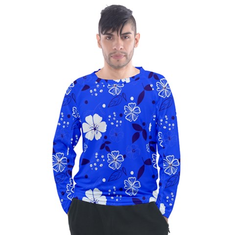 Blooming Seamless Pattern Blue Colors Men s Long Sleeve Raglan T-shirt by Ket1n9