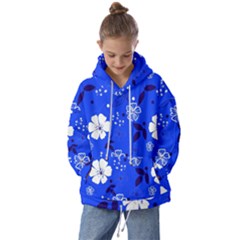 Blooming Seamless Pattern Blue Colors Kids  Oversized Hoodie