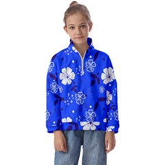 Blooming Seamless Pattern Blue Colors Kids  Half Zip Hoodie