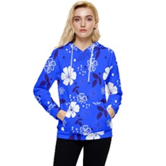 Blooming Seamless Pattern Blue Colors Women s Lightweight Drawstring Hoodie