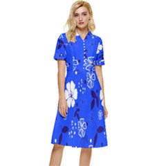 Blooming Seamless Pattern Blue Colors Button Top Knee Length Dress by Ket1n9