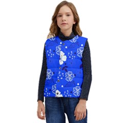 Blooming Seamless Pattern Blue Colors Kid s Button Up Puffer Vest	