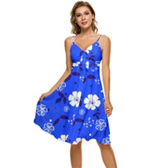 Blooming Seamless Pattern Blue Colors Sleeveless Tie Front Chiffon Dress by Ket1n9