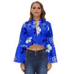 Blooming Seamless Pattern Blue Colors Boho Long Bell Sleeve Top