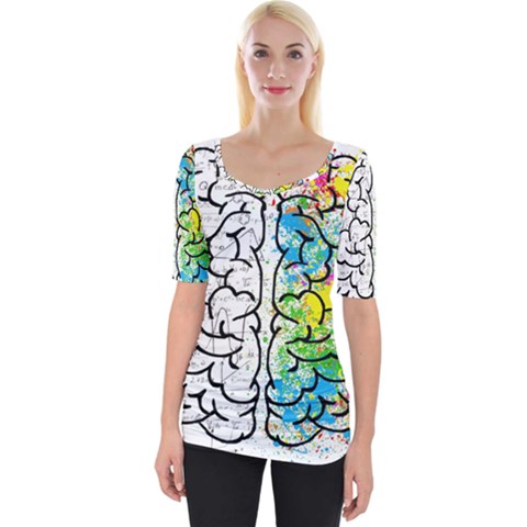 Brain Mind Psychology Idea Drawing Wide Neckline T-shirt by Loisa77