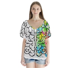 Brain Mind Psychology Idea Drawing V-neck Flutter Sleeve Top by Loisa77