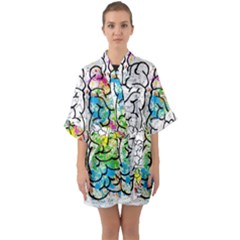 Brain Mind Psychology Idea Drawing Half Sleeve Satin Kimono  by Loisa77