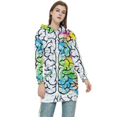 Brain Mind Psychology Idea Drawing Women s Long Oversized Pullover Hoodie