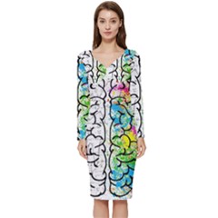 Brain Mind Psychology Idea Drawing Long Sleeve V-neck Bodycon Dress  by Loisa77