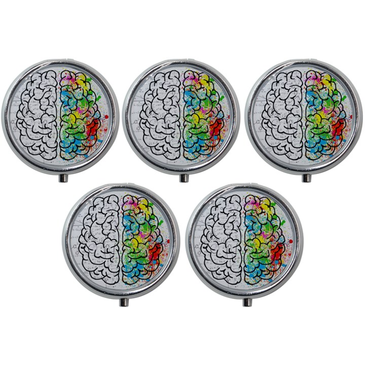 Brain Mind Psychology Idea Drawing Mini Round Pill Box (Pack of 5)