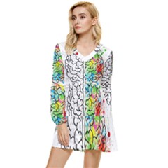 Brain Mind Psychology Idea Drawing Tiered Long Sleeve Mini Dress by Loisa77