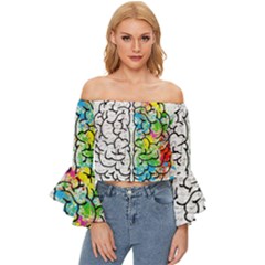 Brain Mind Psychology Idea Drawing Off Shoulder Flutter Bell Sleeve Top