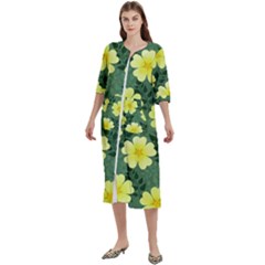 Bloom Flowering Yellow Blade Green Women s Cotton 3/4 Sleeve Nightgown by Loisa77