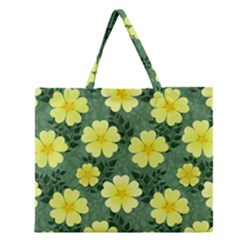 Bloom Flowering Yellow Blade Green Zipper Large Tote Bag by Loisa77