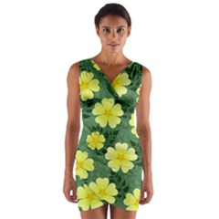 Bloom Flowering Yellow Blade Green Wrap Front Bodycon Dress by Loisa77