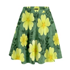 Bloom Flowering Yellow Blade Green High Waist Skirt by Loisa77