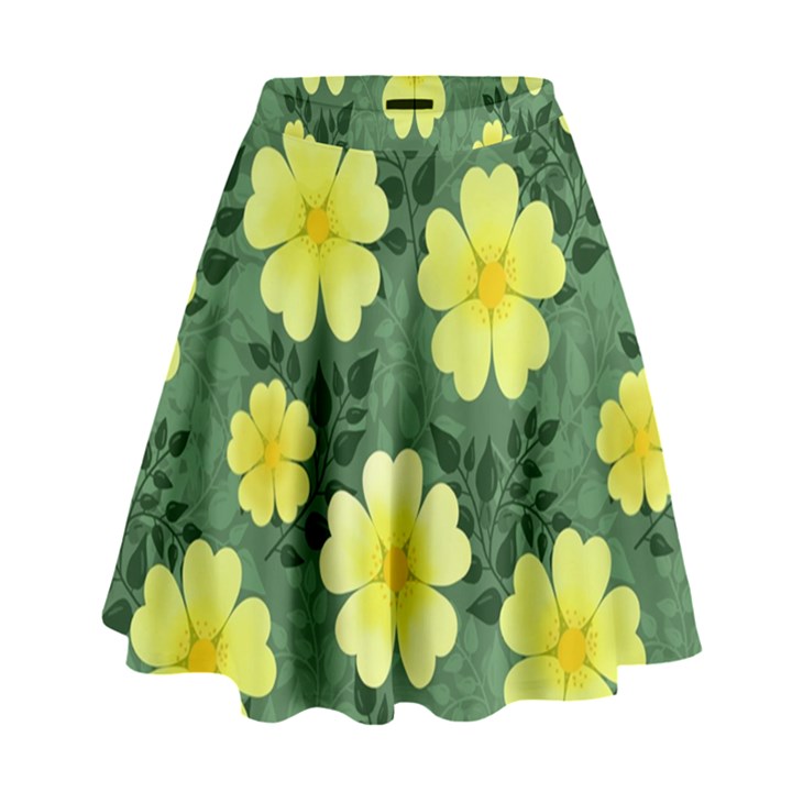 Bloom Flowering Yellow Blade Green High Waist Skirt