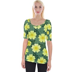 Bloom Flowering Yellow Blade Green Wide Neckline T-shirt