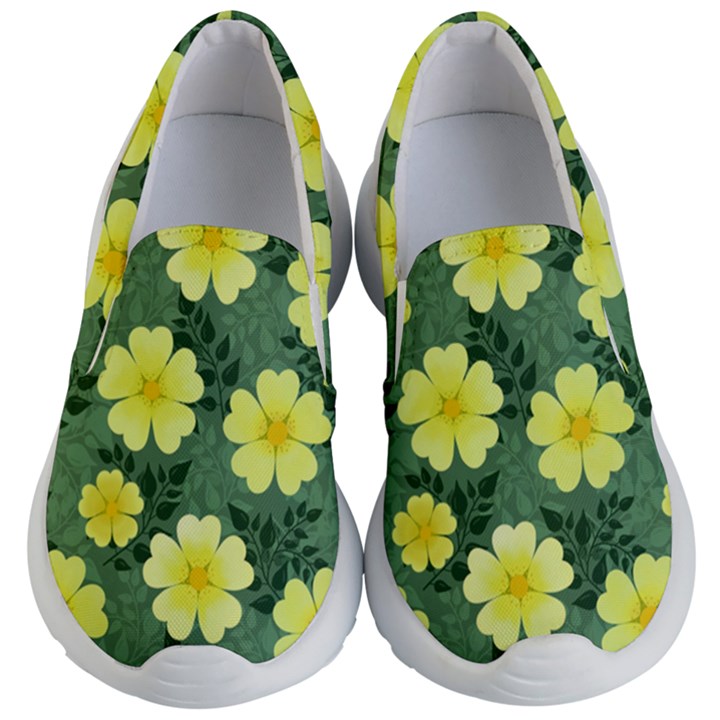 Bloom Flowering Yellow Blade Green Kids Lightweight Slip Ons