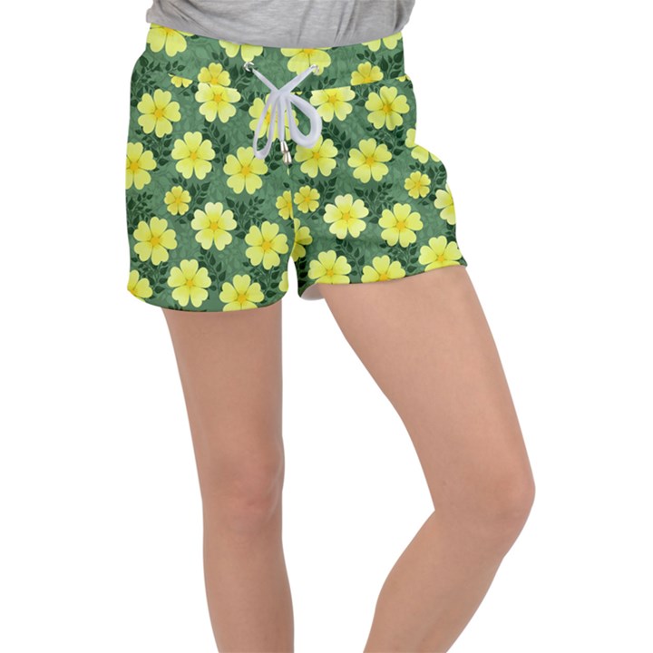 Bloom Flowering Yellow Blade Green Women s Velour Lounge Shorts