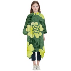 Bloom Flowering Yellow Blade Green Kids  Hooded Rain Ponchos by Loisa77