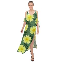 Bloom Flowering Yellow Blade Green Maxi Chiffon Cover Up Dress by Loisa77