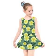 Bloom Flowering Yellow Blade Green Kids  Skater Dress Swimsuit by Loisa77