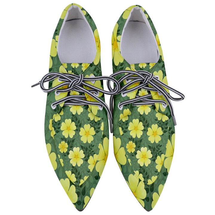 Bloom Flowering Yellow Blade Green Pointed Oxford Shoes