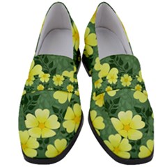 Bloom Flowering Yellow Blade Green Women s Chunky Heel Loafers by Loisa77