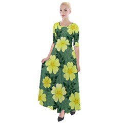 Bloom Flowering Yellow Blade Green Half Sleeves Maxi Dress by Loisa77