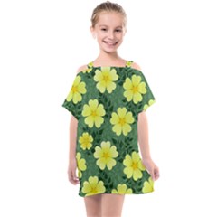 Bloom Flowering Yellow Blade Green Kids  One Piece Chiffon Dress by Loisa77