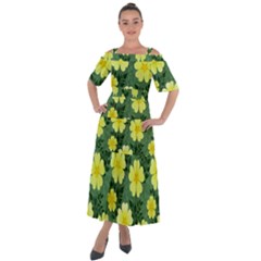 Bloom Flowering Yellow Blade Green Shoulder Straps Boho Maxi Dress  by Loisa77