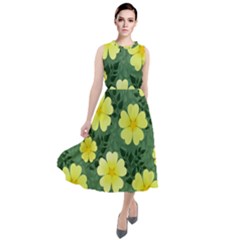 Bloom Flowering Yellow Blade Green Round Neck Boho Dress by Loisa77