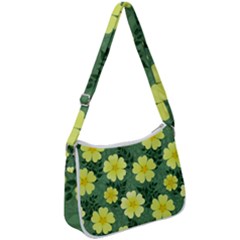 Bloom Flowering Yellow Blade Green Zip Up Shoulder Bag by Loisa77