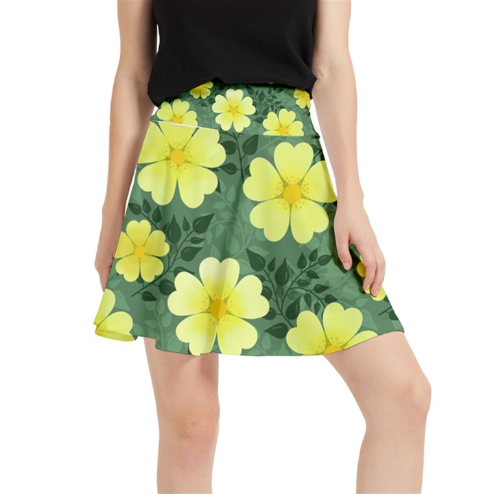 Bloom Flowering Yellow Blade Green Waistband Skirt