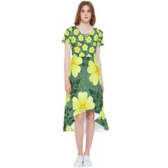 Bloom Flowering Yellow Blade Green High Low Boho Dress by Loisa77