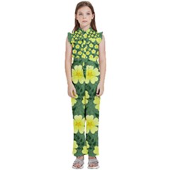 Bloom Flowering Yellow Blade Green Kids  Sleeveless Ruffle Edge Band Collar Chiffon One Piece by Loisa77