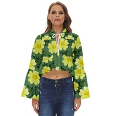 Bloom Flowering Yellow Blade Green Boho Long Bell Sleeve Top