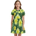 Bloom Flowering Yellow Blade Green Kids  Bow Tie Puff Sleeve Dress View1