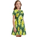 Bloom Flowering Yellow Blade Green Kids  Bow Tie Puff Sleeve Dress View2