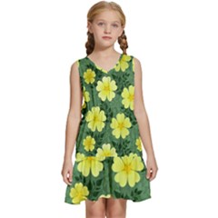 Bloom Flowering Yellow Blade Green Kids  Sleeveless Tiered Mini Dress by Loisa77