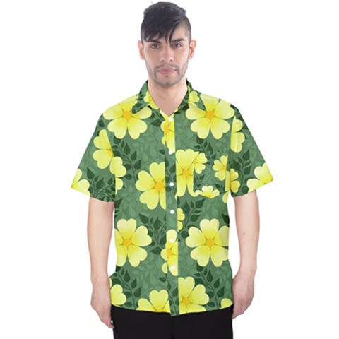 Bloom Flowering Yellow Blade Green Men s Hawaii Shirt by Loisa77