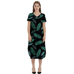 Leaves Pattern Abstract Blade T-shirt Midi Dress With Pockets by Loisa77