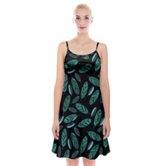 Leaves Pattern Abstract Blade Spaghetti Strap Velvet Dress