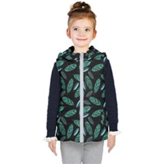 Leaves Pattern Abstract Blade Kids  Hooded Puffer Vest