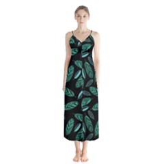 Leaves Pattern Abstract Blade Button Up Chiffon Maxi Dress by Loisa77