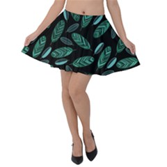 Leaves Pattern Abstract Blade Velvet Skater Skirt