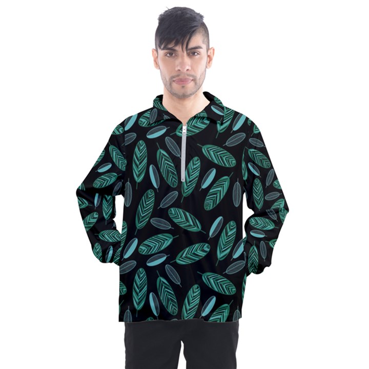 Leaves Pattern Abstract Blade Men s Half Zip Pullover